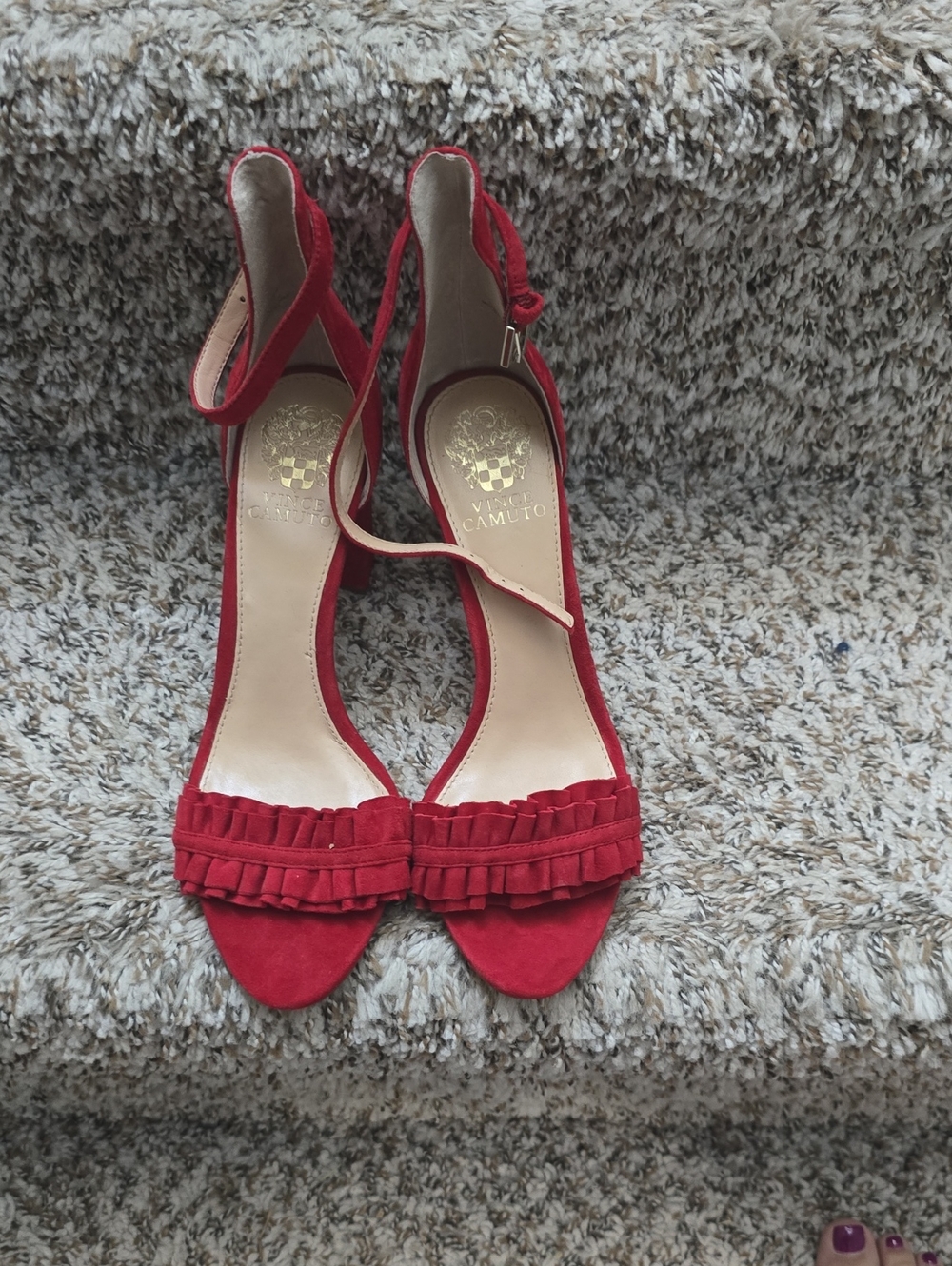 Vince Camuto Red Ruffle Ankle-Strap Heels